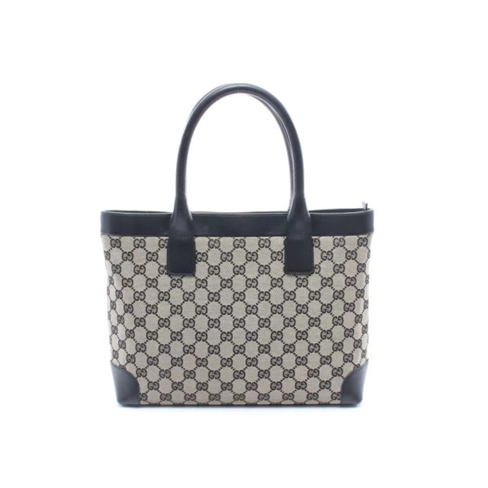 Gucci GG Canvas Tote Bag Leather Navy Blue Beige Cream